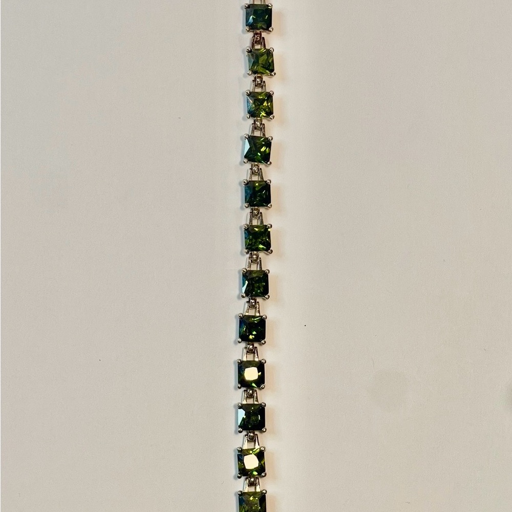 Green Emerald Clear Topaz 925 Sterling Silver Bracelet